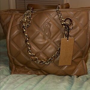 Steve Madden Brown Quilted Tote with Chain Detail
